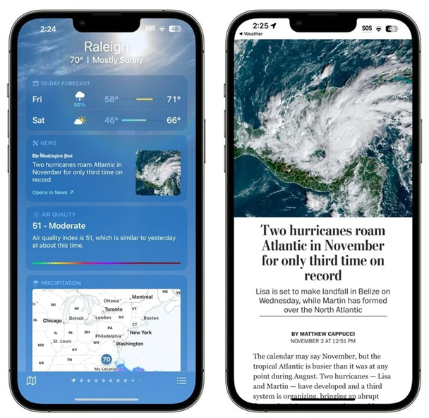 汉寿苹果14维修分享iPhone 14手机如何看天气时顺带看新闻 