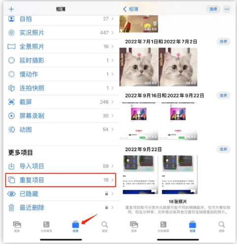 汉寿苹果手机维修分享iOS 16 中相册重复项目功能使用方法 